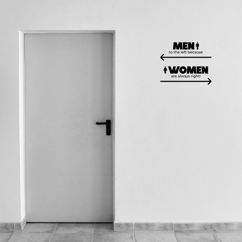 Vinyl Wall Art Decal - Men To The Left Because Women Are Always Right - Trendy Funny Quote Sticker For Home Office Bedroom Entry Doors Storefront Decor 3