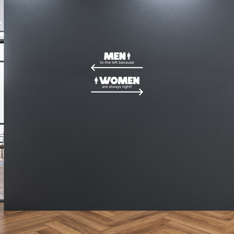 Vinyl Wall Art Decal - Men To The Left Because Women Are Always Right - 9" x 25" - Trendy Funny Quote Sticker For Home Office Bedroom Entry Doors Storefront Decor 2