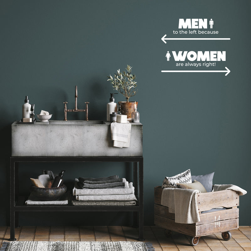 Vinyl Wall Art Decal - Men To The Left Because Women Are Always Right - 9" x 25" - Trendy Funny Quote Sticker For Home Office Bedroom Entry Doors Storefront Decor 3