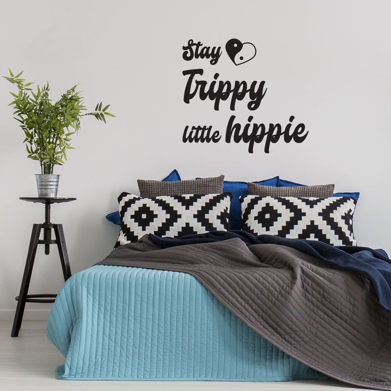 Vinyl Wall Art Decal - Stay Trippy Little Hippie - 22.7" x 25" - Trendy Peaceful Inspirational Good Vibes Quote Sticker For Bedroom Closet Living Room School Office Decor 3