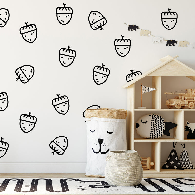 Set Of 30 Vinyl Wall Art Decal - Acorn Pattern - From 6.5" x 5" Each - Squirrel Cute Adhesive Sticker Design For Home Children Bedroom Office Nursery Playroom Decor 3