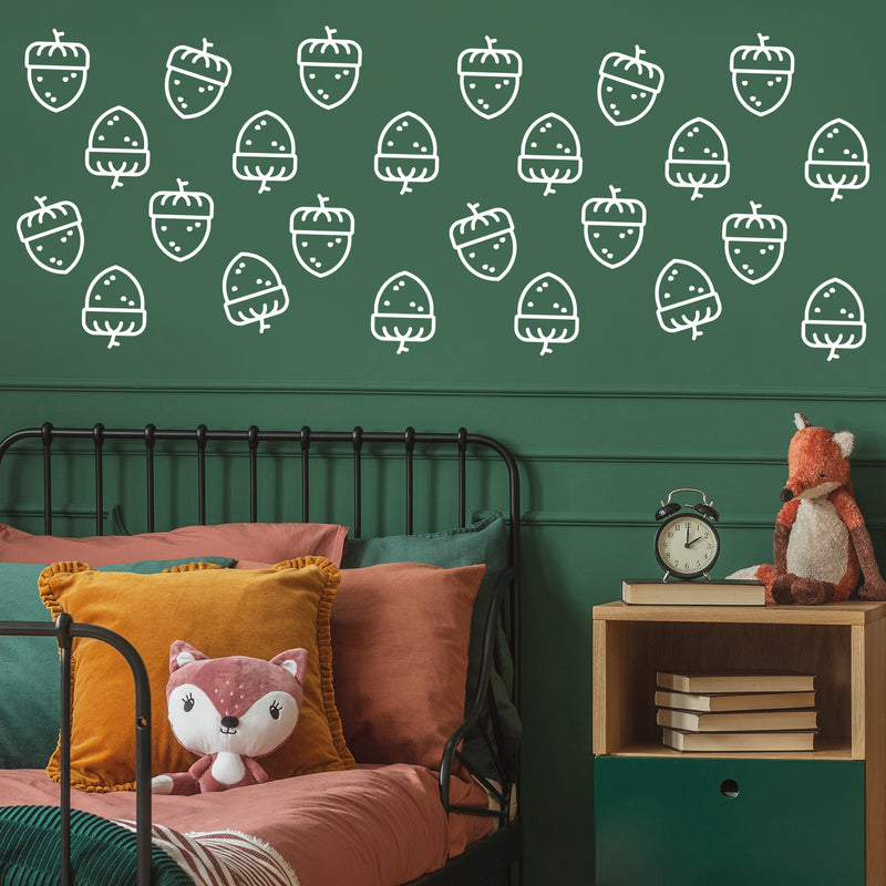 Set Of 30 Vinyl Wall Art Decal - Acorn Pattern - From 6.5" x 5" Each - Squirrel Cute Adhesive Sticker Design For Home Children Bedroom Office Nursery Playroom Decor 2