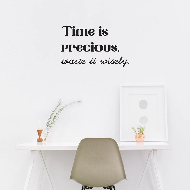 Vinyl Wall Art Decal - Time Is Precious Waste It Wisely - Trendy Motivational Optimistic Vibes Quote Sticker For Home Bedroom Living Room Classroom Office Gym Fitness Decor 3