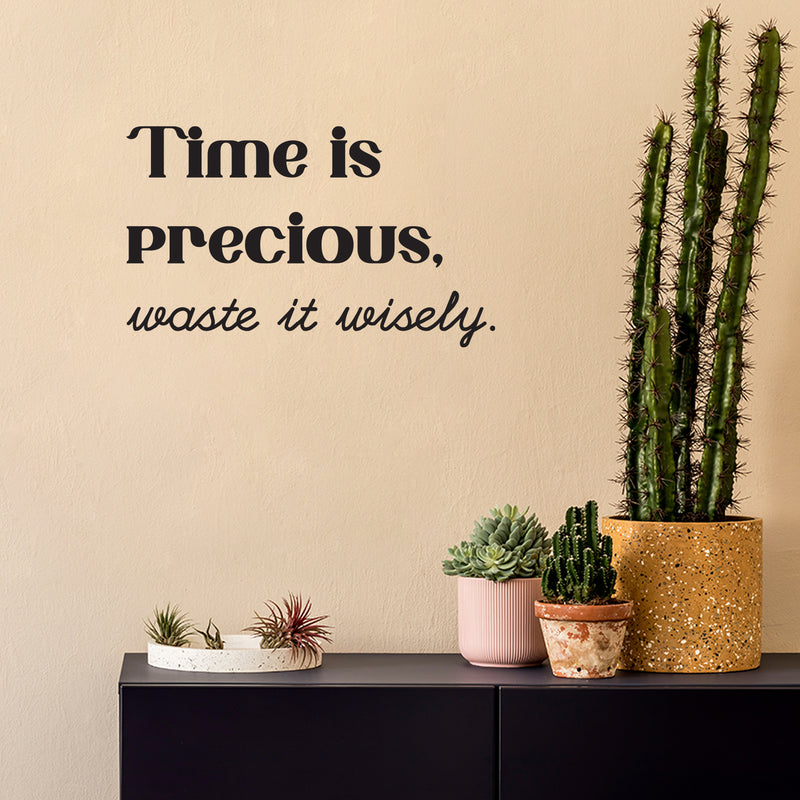 Vinyl Wall Art Decal - Time Is Precious Waste It Wisely - Trendy Motivational Optimistic Vibes Quote Sticker For Home Bedroom Living Room Classroom Office Gym Fitness Decor 2