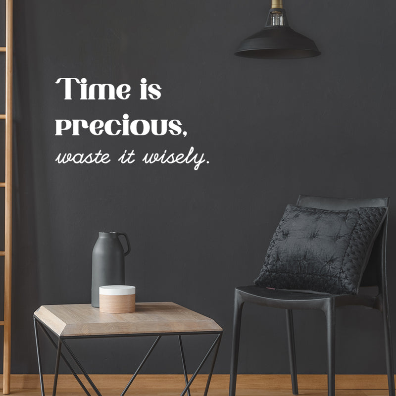 Vinyl Wall Art Decal - Time Is Precious Waste It Wisely - 18" x 30" - Trendy Motivational Optimistic Vibes Quote Sticker For Home Bedroom Living Room Classroom Office Gym Fitness Decor 2