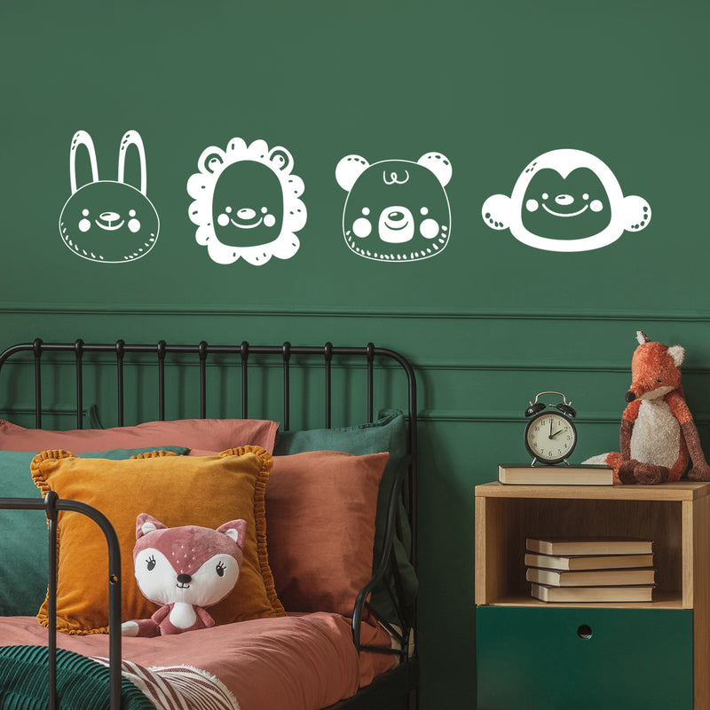 Set Of 4 Vinyl Wall Art Decal - Baby Animal Faces - From 15" x 14" Each - Rabbit Lion Panda Monkey Adorable Adhesive Sticker Design For Home Children Bedroom Nursery Decor 2