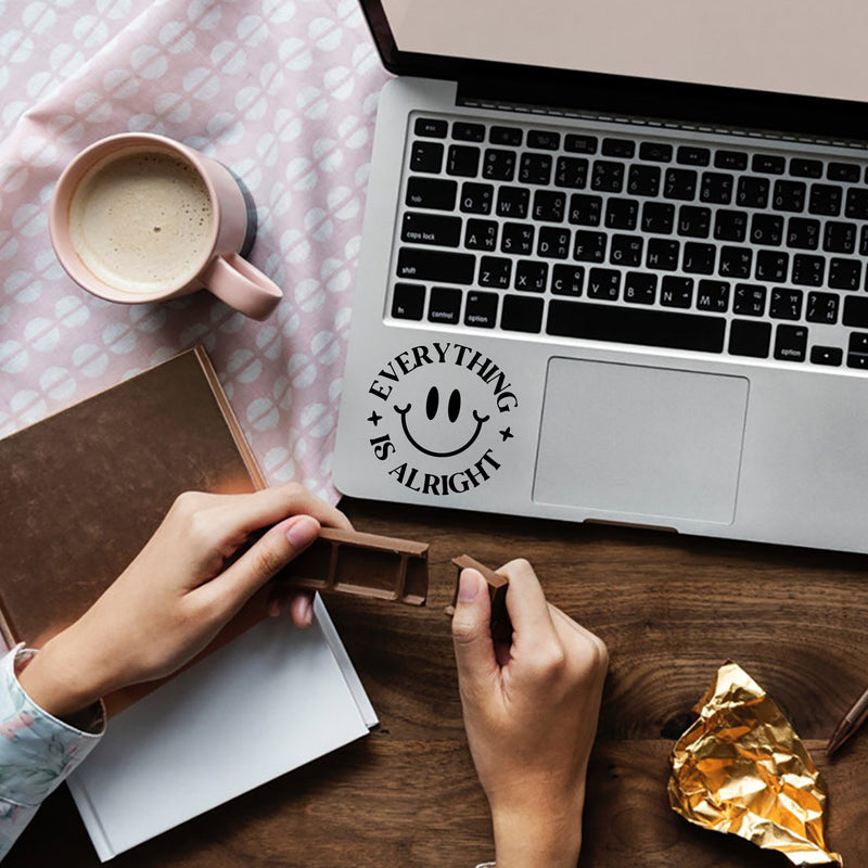 Vinyl Wall Art Decal - Everything Is Alright - 4.5" x 4.5" - Inspirational Positive Vibes Quote Smile Face Design Sticker For Home Office Laptops Notebooks Bumpers Windows Decor 3