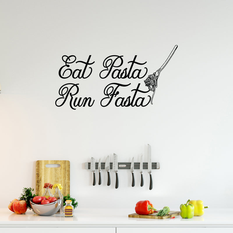 Vinyl Wall Art Decal - Eat Pasta Run Fasta - Modern Fork With Pasta Design Funny Quote Sticker For Home Kitchen Office Restaurant Storefront Decor 2