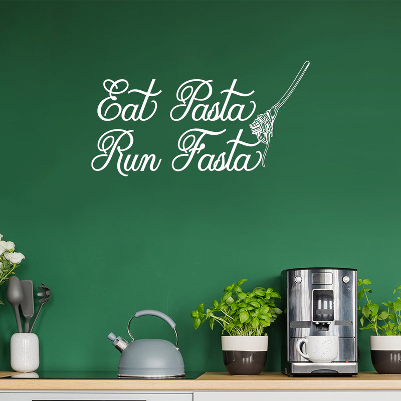 Vinyl Wall Art Decal - Eat Pasta Run Fasta - 22" x 40" - Modern Fork With Pasta Design Funny Quote Sticker For Home Kitchen Office Restaurant Storefront Decor 2