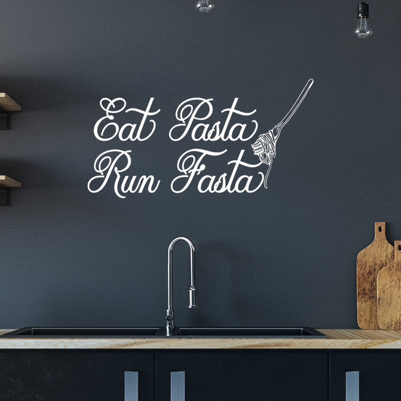 Vinyl Wall Art Decal - Eat Pasta Run Fasta - 22" x 40" - Modern Fork With Pasta Design Funny Quote Sticker For Home Kitchen Office Restaurant Storefront Decor 3