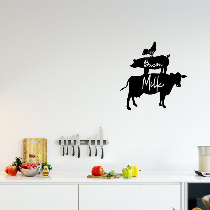 Vinyl Wall Art Decal - Eggs Bacon Milk - - Trendy Fun Cool Farm Animals Design Quote Sticker For Home Playroom Kitchen Dining Room Restaurant Coffee Shop Storefront Decor 3