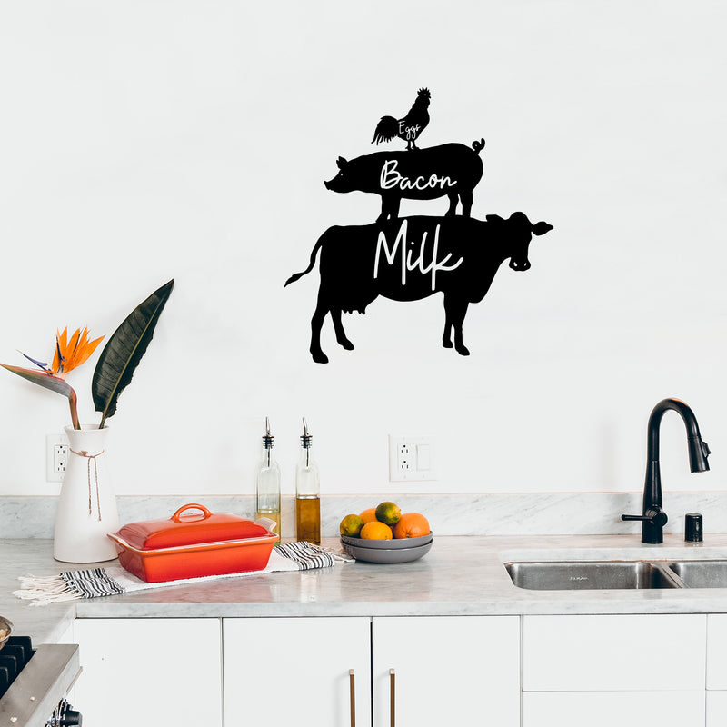 Vinyl Wall Art Decal - Eggs Bacon Milk - 17" x 16.5" - Trendy Fun Cool Farm Animals Design Quote Sticker For Home Playroom Kitchen Dining Room Restaurant Coffee Shop Storefront Decor 2