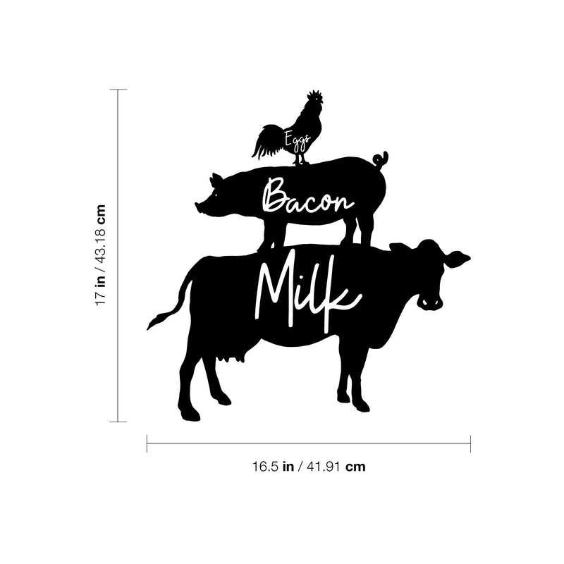 Vinyl Wall Art Decal - Eggs Bacon Milk - 17" x 16.5" - Trendy Fun Cool Farm Animals Design Quote Sticker For Home Playroom Kitchen Dining Room Restaurant Coffee Shop Storefront Decor 4