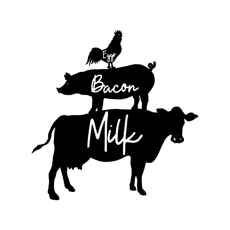 Vinyl Wall Art Decal - Eggs Bacon Milk - - Trendy Fun Cool Farm Animals Design Quote Sticker For Home Playroom Kitchen Dining Room Restaurant Coffee Shop Storefront Decor 1