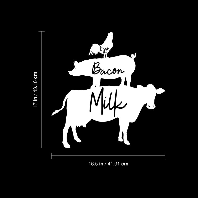 Vinyl Wall Art Decal - Eggs Bacon Milk - 17" x 16.5" - Trendy Fun Cool Farm Animals Design Quote Sticker For Home Playroom Kitchen Dining Room Restaurant Coffee Shop Storefront Decor 4