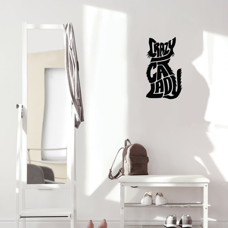 Vinyl Wall Art Decal - Crazy Cat Lady - Trendy Cute Funny Joke Cat Shape Quote Sticker For Pets Lovers Home Bedroom Living Office Room Store Feminine Decor 2