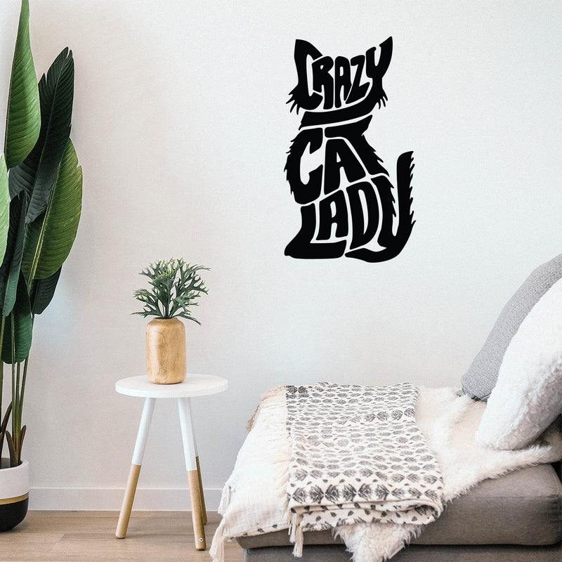 Vinyl Wall Art Decal - Crazy Cat Lady - Trendy Cute Funny Joke Cat Shape Quote Sticker For Pets Lovers Home Bedroom Living Office Room Store Feminine Decor 3