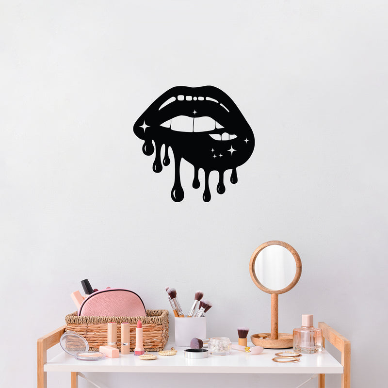 Vinyl Wall Art Decal - Dripping Lips - 23" x 22" - Trendy Motivational Quote Sticker For Bedroom Office Closet Make Up Mirror Boutique Beauty Salon Decor 2