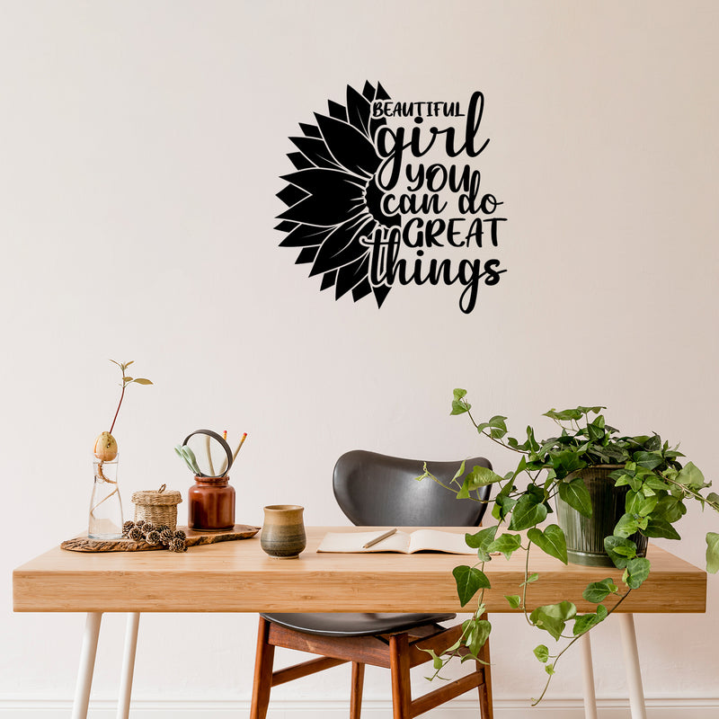 Vinyl Wall Art Decal - Beautiful Girl You Can Do Great Things - 22" x 22" - Modern Cute Inspirational Positive Quote Sunflower Design Sticker For Home Office Bedroom Mirror Decor 3