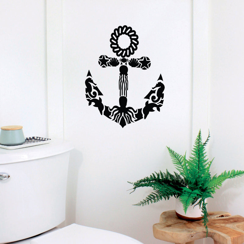 Vinyl Wall Art Decal - Anchor Sea Life - Beach Icons Boat Cute Modern Trendy Anchor Shape Ocean Navy Design For Home Office Living Room Bedroom Store Decor 2