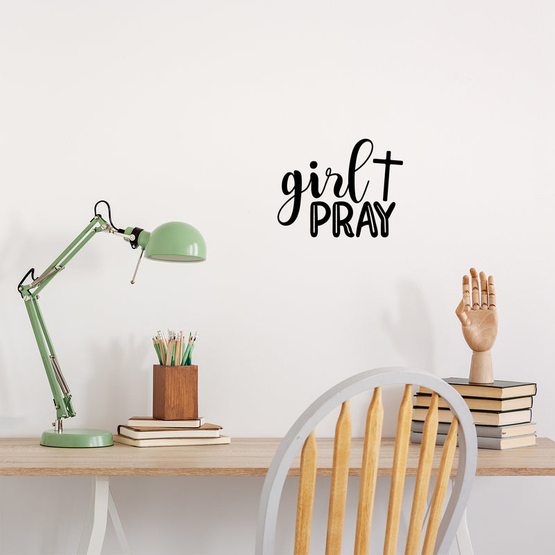 Vinyl Wall Art Decal - Girl Pray - 9. Modern Inspirational Lovely Spiritual Quote Sticker For Home Bedroom Closet Living Room Coffee Shop Religious Center Decor 2