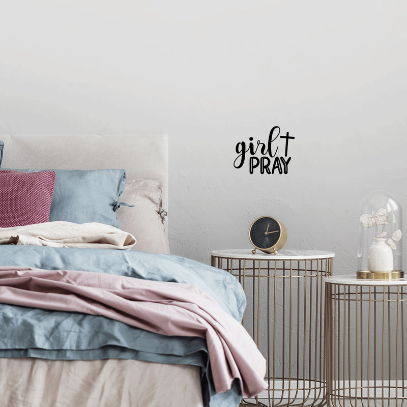 Vinyl Wall Art Decal - Girl Pray - 9. Modern Inspirational Lovely Spiritual Quote Sticker For Home Bedroom Closet Living Room Coffee Shop Religious Center Decor 3