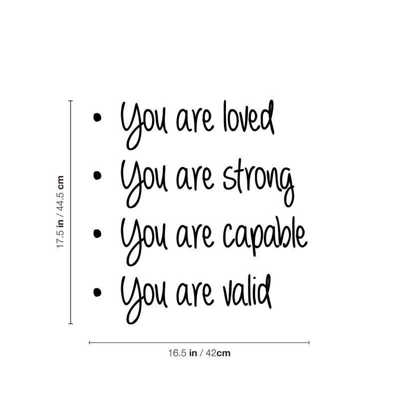 Vinyl Wall Art Decal - You Are Loved You Are Strong - 17.5" x 16.5" - Trendy Inspirational Positive Self Esteem Quote Sticker For Home Kids Bedroom Living Room Playroom Classroom Decor 4