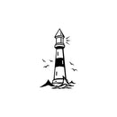 Vinyl Wall Art Decal - Lighthouse - 20" x 17" - Beach Icons Boat leading light Shape Cute Modern Trendy Beacon Ocean Navy Design For Home Office Living Room Bedroom Store Decor 1