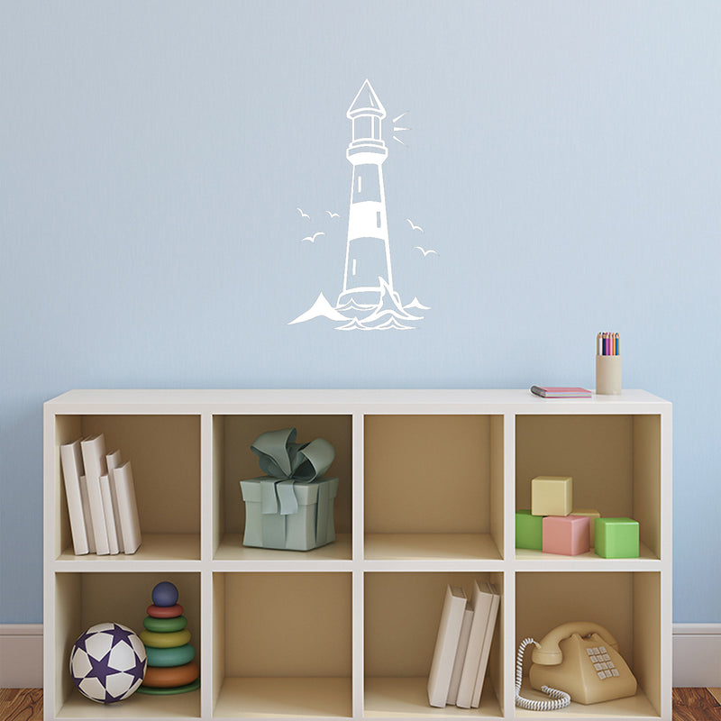 Vinyl Wall Art Decal - Lighthouse - 20" x 17" - Beach Icons Boat leading light Shape Cute Modern Trendy Beacon Ocean Navy Design For Home Office Living Room Bedroom Store Decor 2