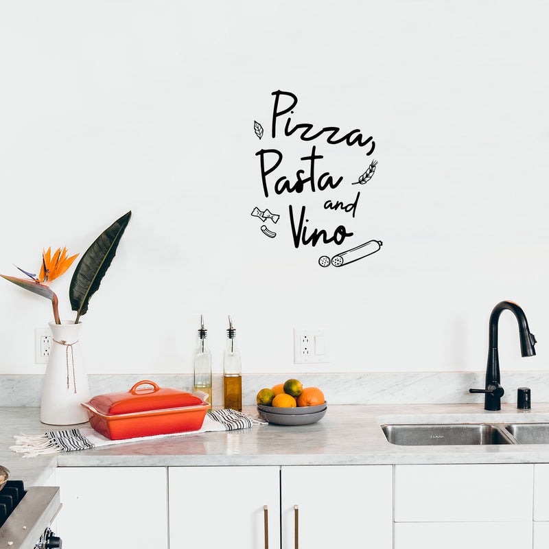 Vinyl Wall Art Decal - Pizza Pasta And Vino - Trendy Inspirational Funny Spanish Quote Sticker For Kitchen Home Office Kitchenette Bedroom Restaurant Decor 2