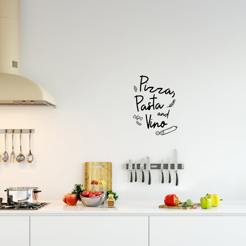 Vinyl Wall Art Decal - Pizza Pasta And Vino - 15" x 20" - Trendy Inspirational Funny Spanish Quote Sticker For Kitchen Home Office Kitchenette Bedroom Restaurant Decor 3