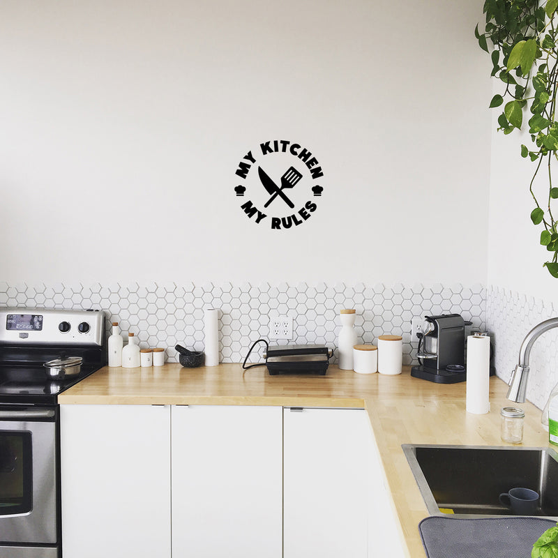 Vinyl Wall Art Decal - My Kitchen My Rules - Trendy Funny Good Vibes Food Quote Sticker For Home Door Kitchen Dining Room Restaurant Coffee Shop Storefront Decor 3
