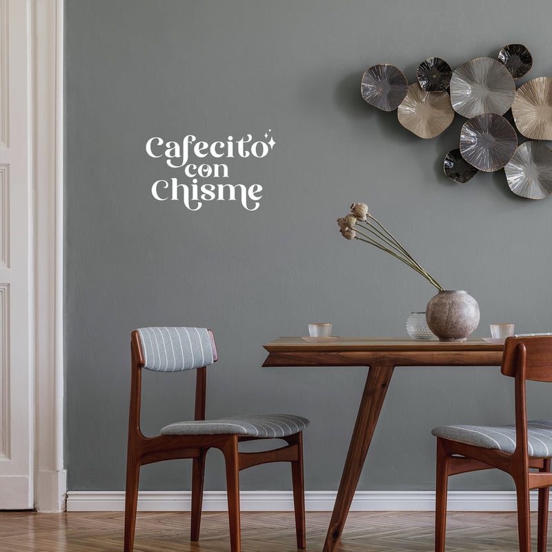 Vinyl Wall Art Decal - Cafecito Con Chisme / Coffee And Gossip - 8" x 13" - Trendy Funny Mexican Joke Quote Sticker For Living Room Office Storefront Coffee Shop Restaurant Spanish Decor 2