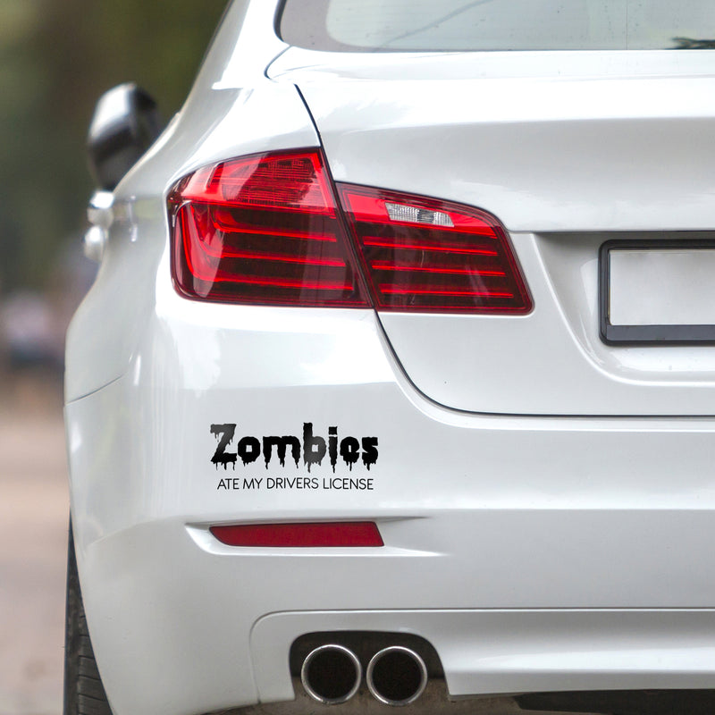 Vinyl Wall Art Decal - Zombies Ate My Drivers License - Funny Adult Joke Quote Sticker For Notebooks Laptops Mugs Thermos Car Bumpers Windows Decor 2