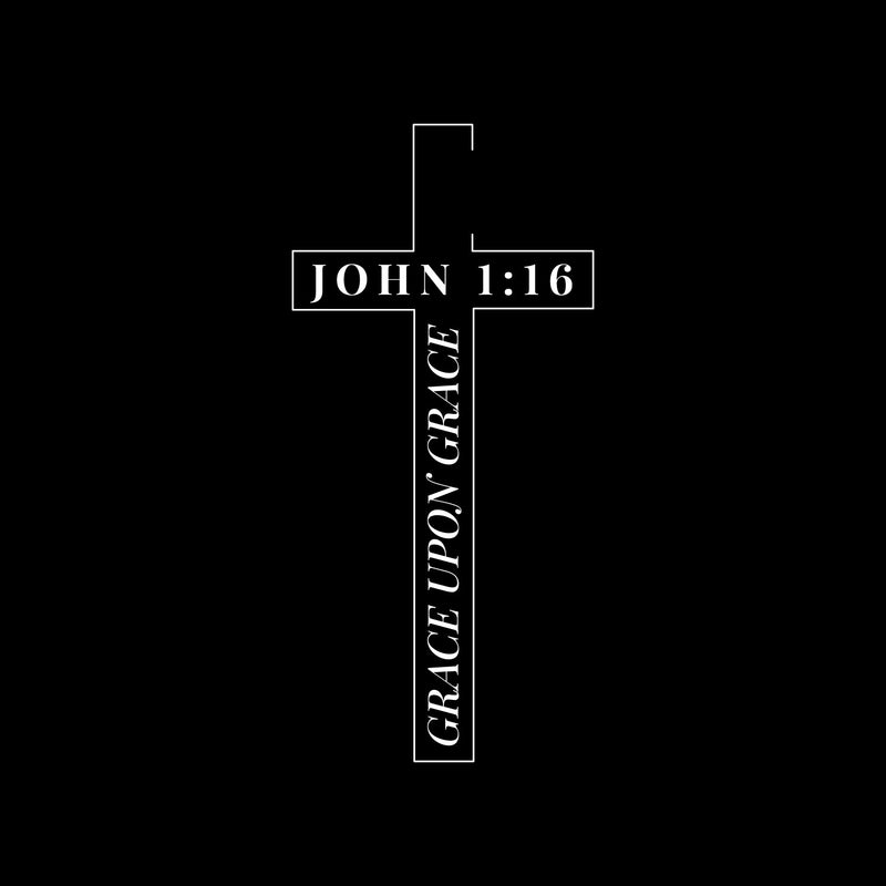 Vinyl Wall Art Decal - Grace Upon Grace - John 1:16 - 21" x 10" - Modern Lovely Spiritual Bible Verse Cross Design Sticker For Home Bedroom Closet Family Room Church Religious Center Decor 1