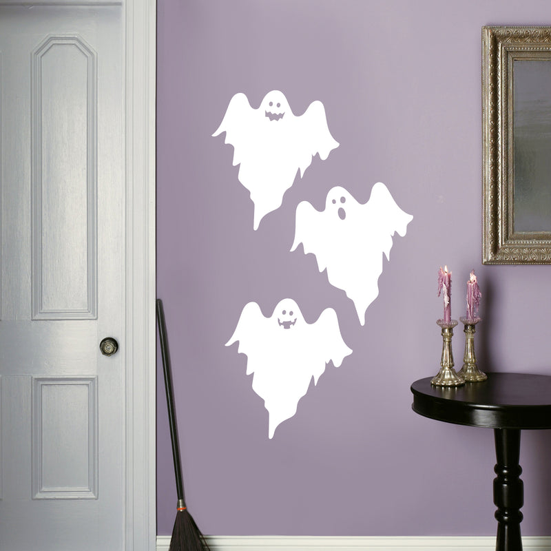 Vinyl Wall Art Decal - Ghost Trio - 19" x 21" Each -Seasonal Movie Props Trendy Funny Halloween Quote Sticker For School Classroom Entryway Living Room Storefront Coffee Shop Spooky Decor 2