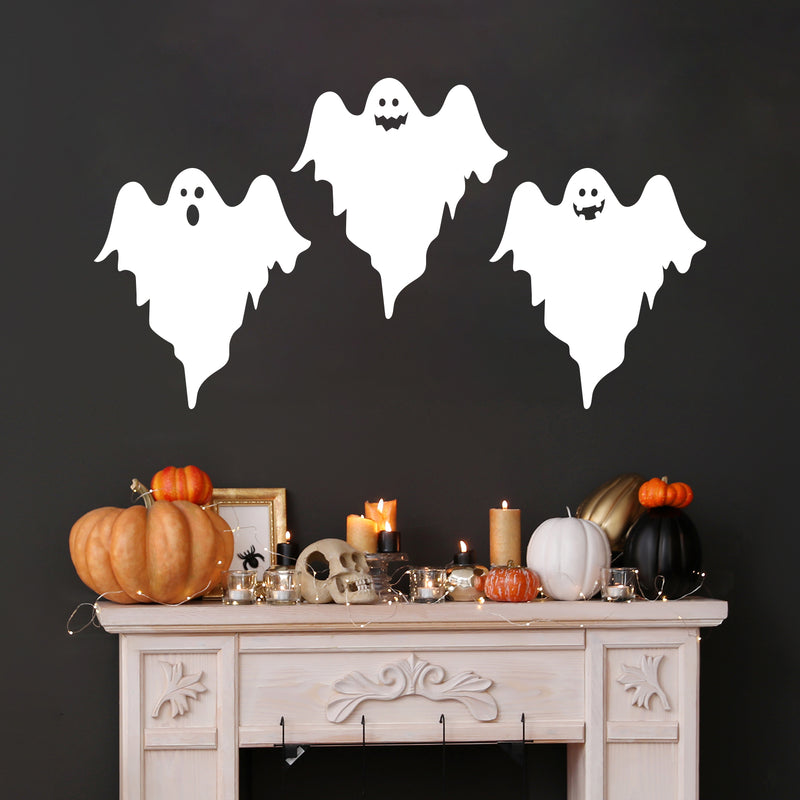 Vinyl Wall Art Decal - Ghost Trio - 19" x 21" Each -Seasonal Movie Props Trendy Funny Halloween Quote Sticker For School Classroom Entryway Living Room Storefront Coffee Shop Spooky Decor 3