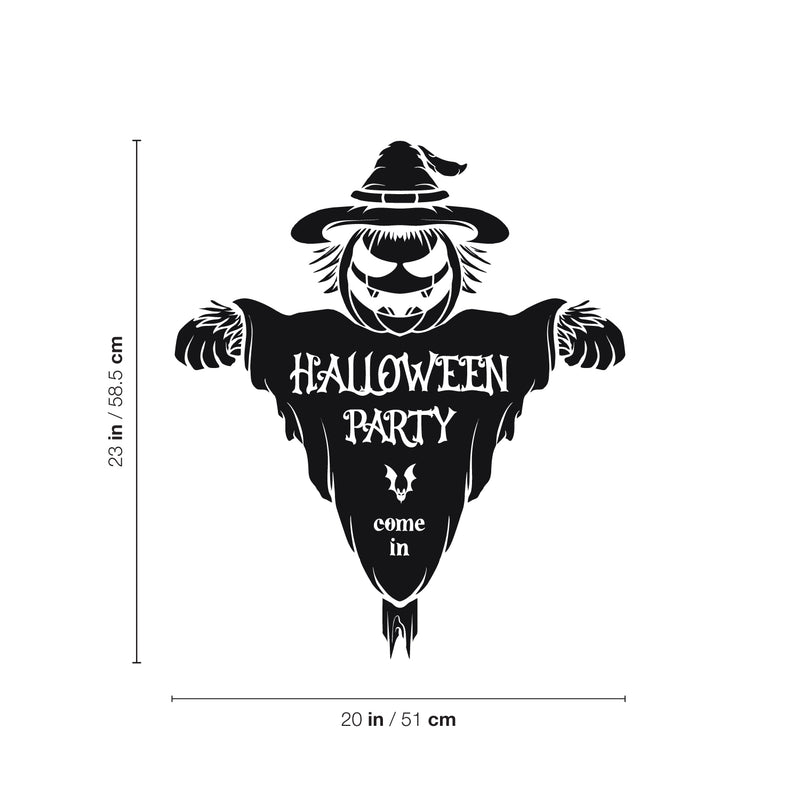 Vinyl Wall Art Decal - Halloween Party Come In - From 20" x 23" - Seasonal Welcome Sign Horror Scarecrow Shape Quote Sticker For Entryway Storefront Office Living Room Scary Spooky Decor 4