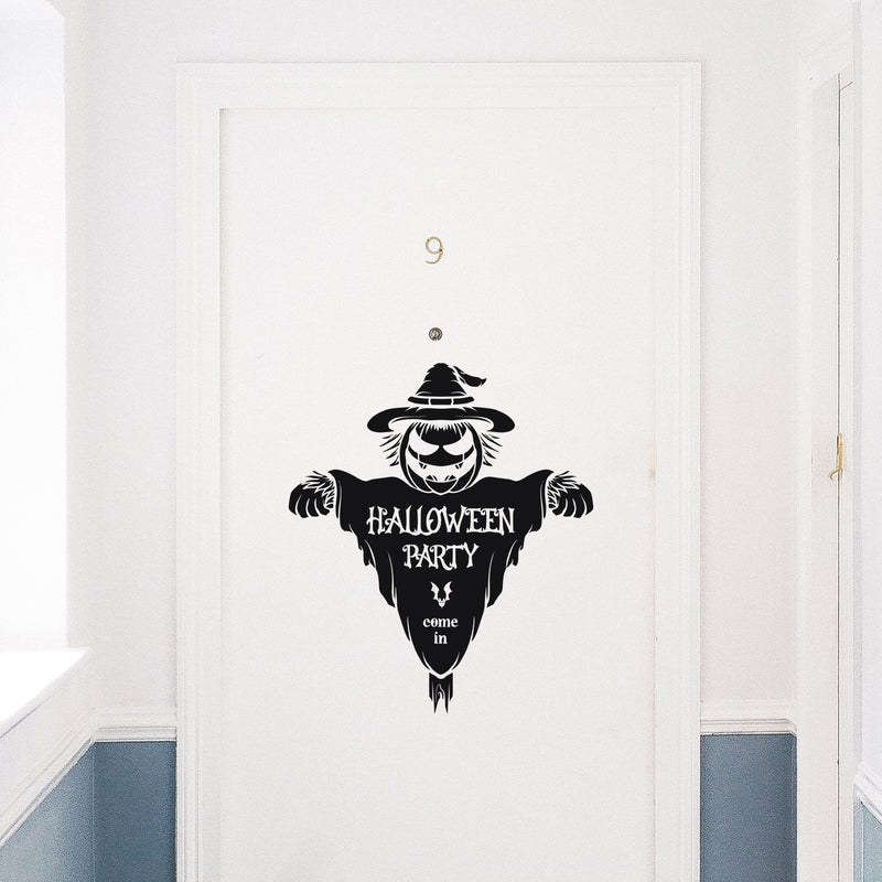 Vinyl Wall Art Decal - Halloween Party Come In - From - Seasonal Welcome Sign Horror Scarecrow Shape Quote Sticker For Entryway Storefront Office Living Room Scary Spooky Decor 2