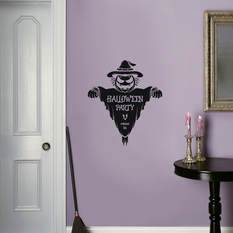 Vinyl Wall Art Decal - Halloween Party Come In - From 20" x 23" - Seasonal Welcome Sign Horror Scarecrow Shape Quote Sticker For Entryway Storefront Office Living Room Scary Spooky Decor 3