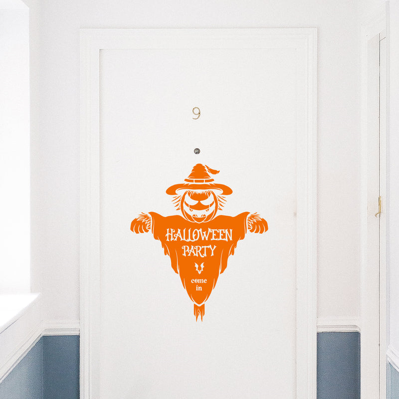 Vinyl Wall Art Decal - Halloween Party Come In - From 20" x 23" - Seasonal Welcome Sign Horror Scarecrow Shape Quote Sticker For Entryway Storefront Office Living Room Scary Spooky Decor 3