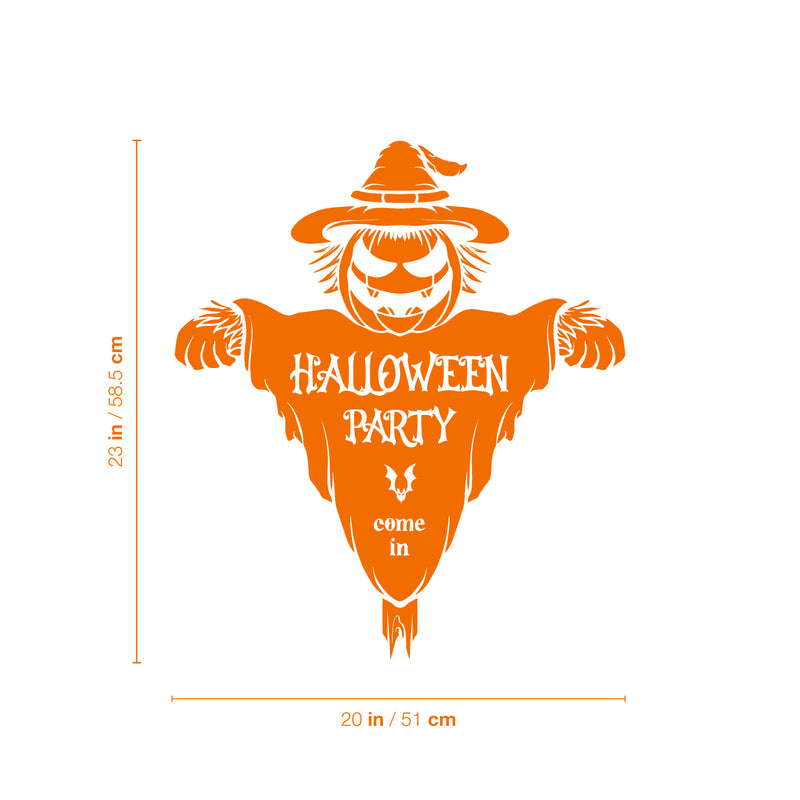 Vinyl Wall Art Decal - Halloween Party Come In - From 20" x 23" - Seasonal Welcome Sign Horror Scarecrow Shape Quote Sticker For Entryway Storefront Office Living Room Scary Spooky Decor 4