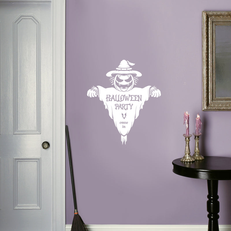 Vinyl Wall Art Decal - Halloween Party Come In - From 20" x 23" - Seasonal Welcome Sign Horror Scarecrow Shape Quote Sticker For Entryway Storefront Office Living Room Scary Spooky Decor 3