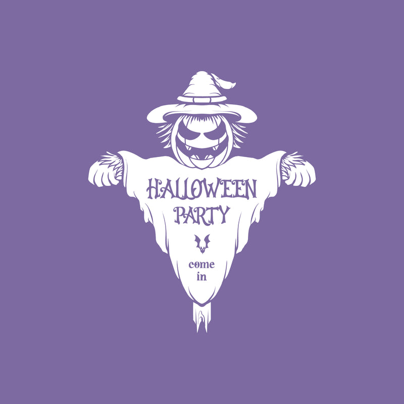 Vinyl Wall Art Decal - Halloween Party Come In - From 20" x 23" - Seasonal Welcome Sign Horror Scarecrow Shape Quote Sticker For Entryway Storefront Office Living Room Scary Spooky Decor 1