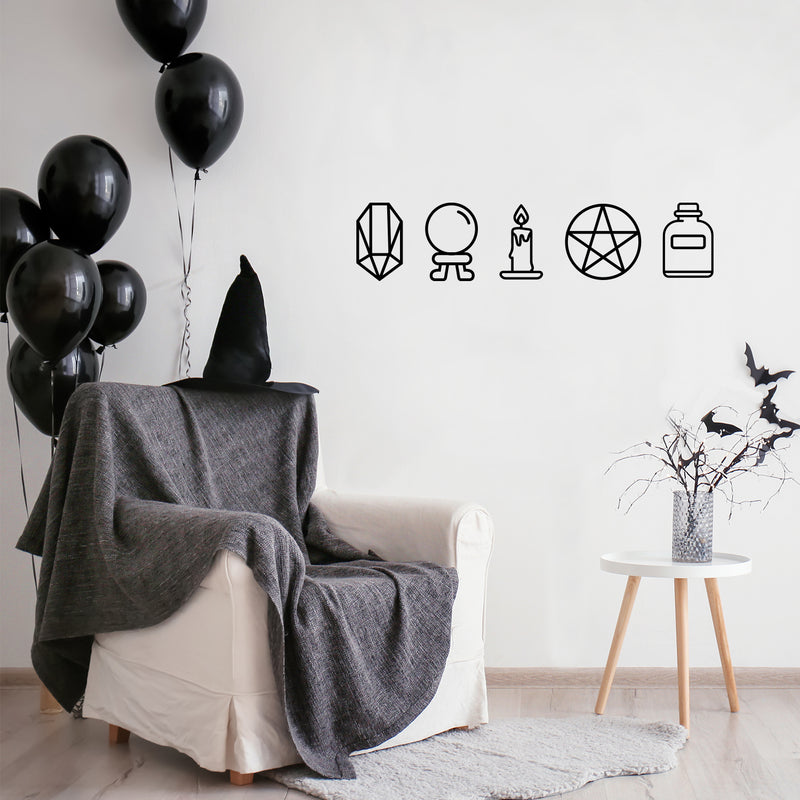 Vinyl Wall Art Decal - Mystic Objects - Trendy Cool Fun Halloween Design Sticker For Home Bedroom Family Room Windows Doors Storefront Coffee Shop Office Spooky Decor 3