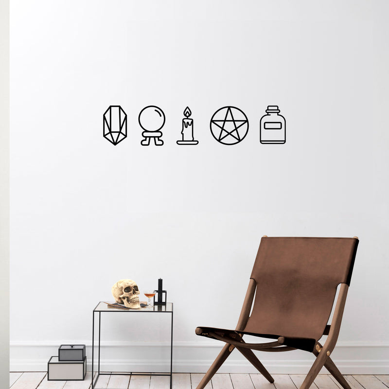 Vinyl Wall Art Decal - Mystic Objects - 8" x 36" - Trendy Cool Fun Halloween Design Sticker For Home Bedroom Family Room Windows Doors Storefront Coffee Shop Office Spooky Decor 2