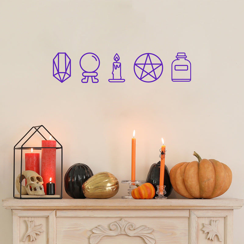 Vinyl Wall Art Decal - Mystic Objects - 8" x 36" - Trendy Cool Fun Halloween Design Sticker For Home Bedroom Family Room Windows Doors Storefront Coffee Shop Office Spooky Decor 2