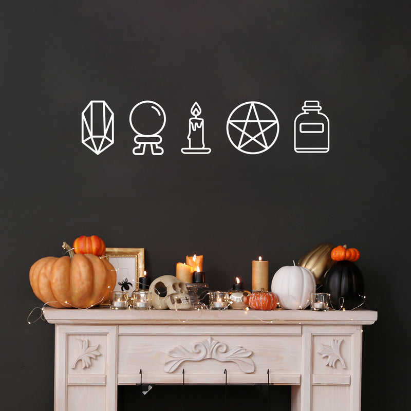 Vinyl Wall Art Decal - Mystic Objects - 8" x 36" - Trendy Cool Fun Halloween Design Sticker For Home Bedroom Family Room Windows Doors Storefront Coffee Shop Office Spooky Decor 2