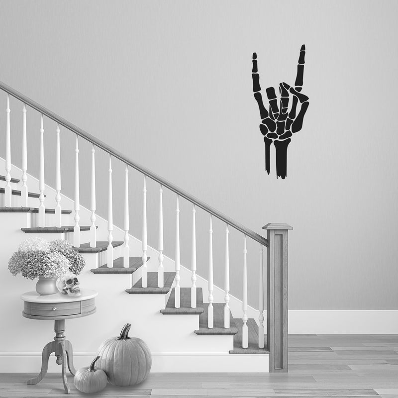 Vinyl Wall Art Decal - Skeleton Rock - 1- Funny Trendy Cool Halloween Hand Design Sticker For Home Family Room Windows Doors Storefront Coffee Shop Classroom Office Spooky Decor 3