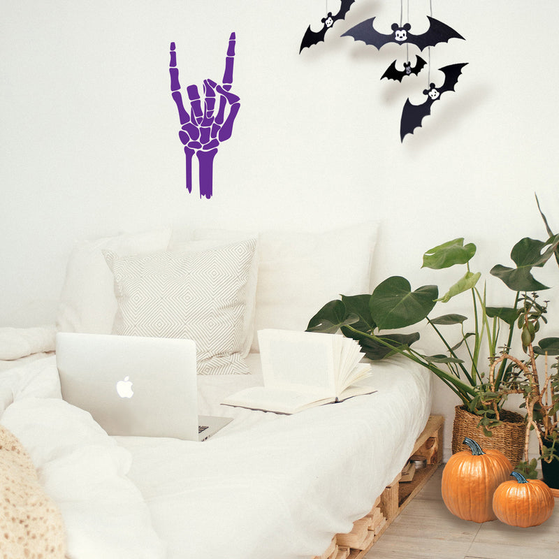 Vinyl Wall Art Decal - Skeleton Rock - 1- Funny Trendy Cool Halloween Hand Design Sticker For Home Family Room Windows Doors Storefront Coffee Shop Classroom Office Spooky Decor 5